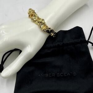 Amber Sceats Designer Emery Cuff Bracelet Crushed Metal Design Bright 24k Plated